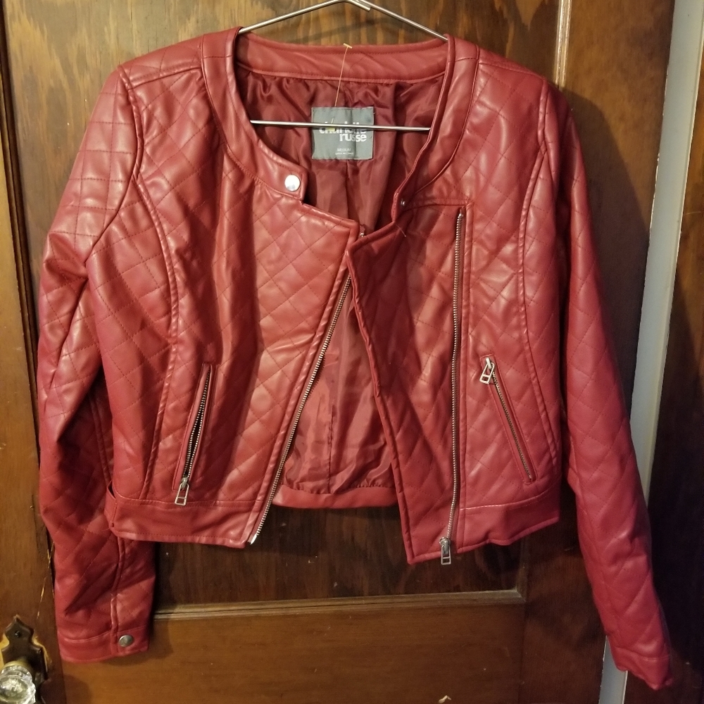 Charlotte Russe red faux leather jacket.